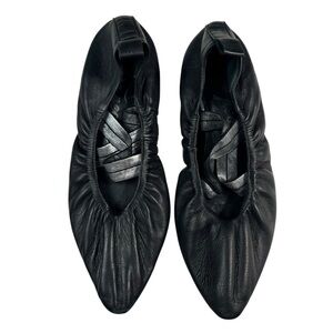 Free People Solitare Black Silver Metallic Strap Point Toe Ballerina Flats 37